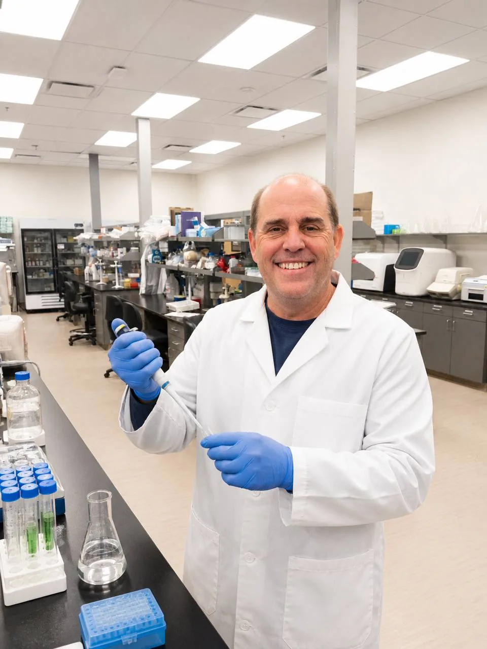GIH team member in a lab coat preparing a sample inside the laboratory
