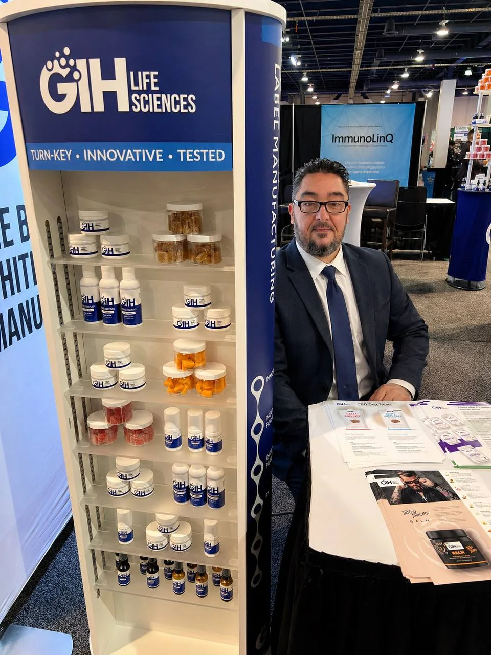 GIH Life Sciences trade show product display and consultation table